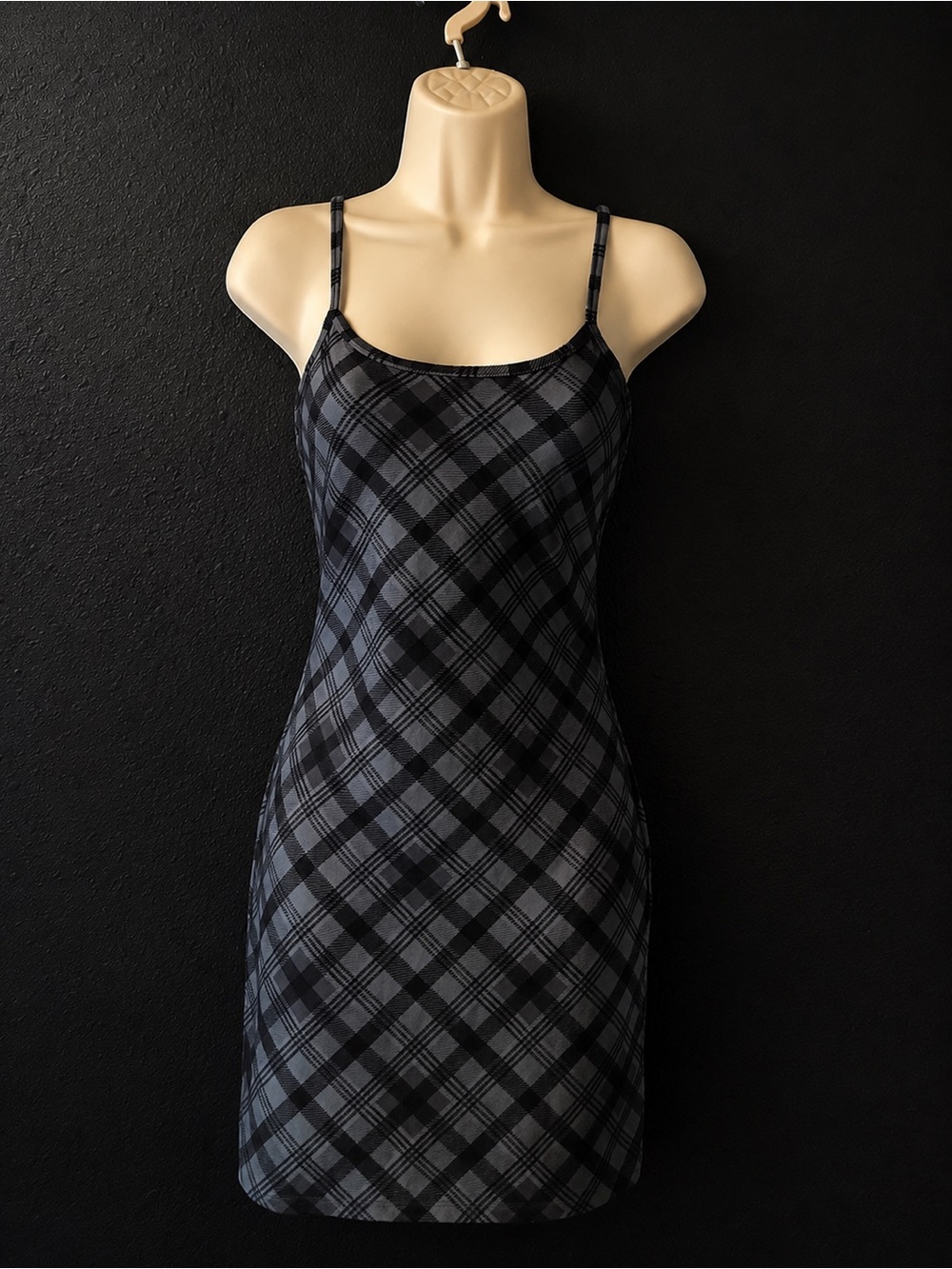 Plaid Slip Chemise in Black & Gray